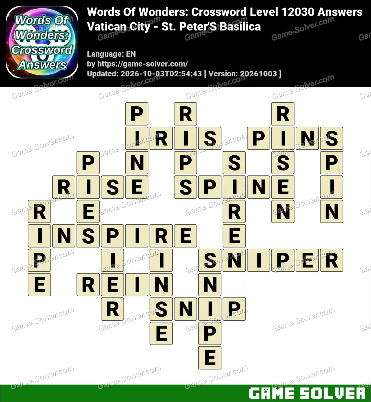 Words Of Wonders: Crossword Level 12030 Answers – Vatican City – St. Peter’S Basilica